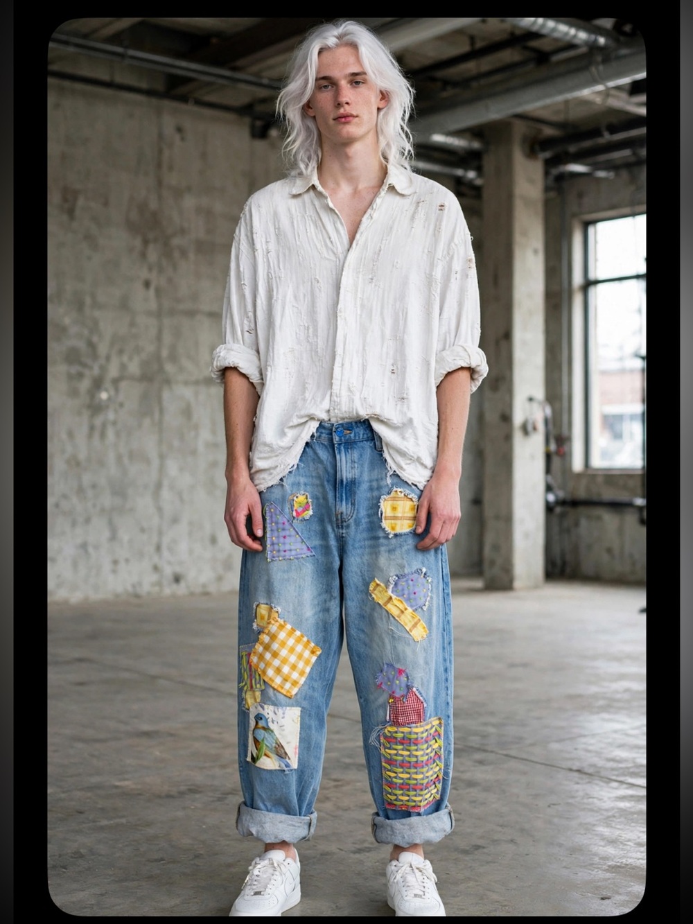 Cram slouchy patched jeans